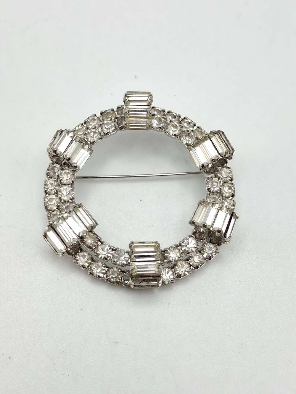 Weiss Silver Tone Crystal Circle Brooch - Elegant Rhinestone Pin